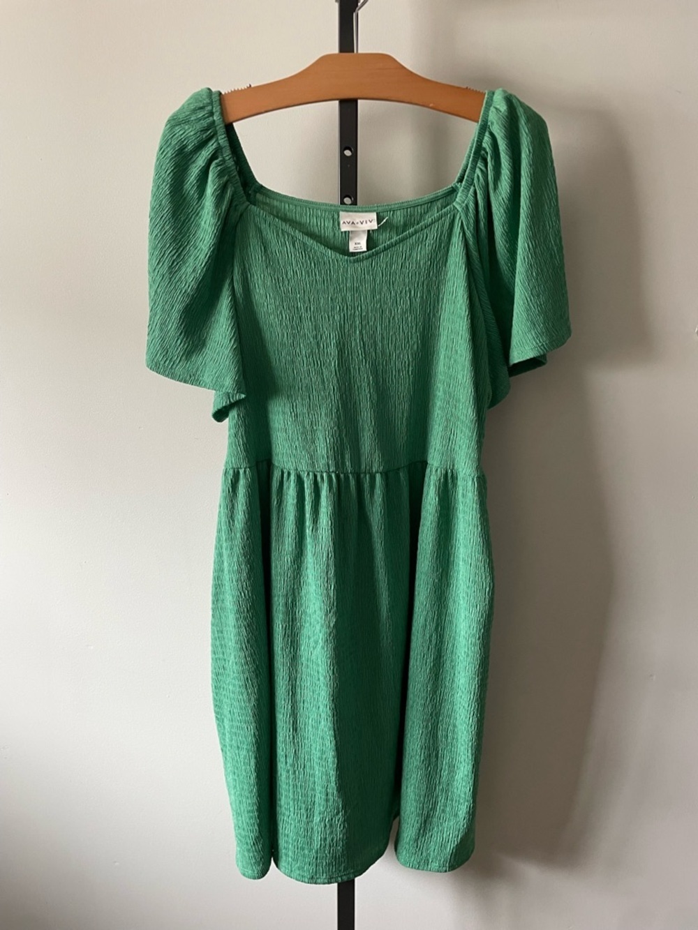 Ava & Viv Crinkle Green Flutter Sleeve Cottagecore Boho Plus Size Dress XXL